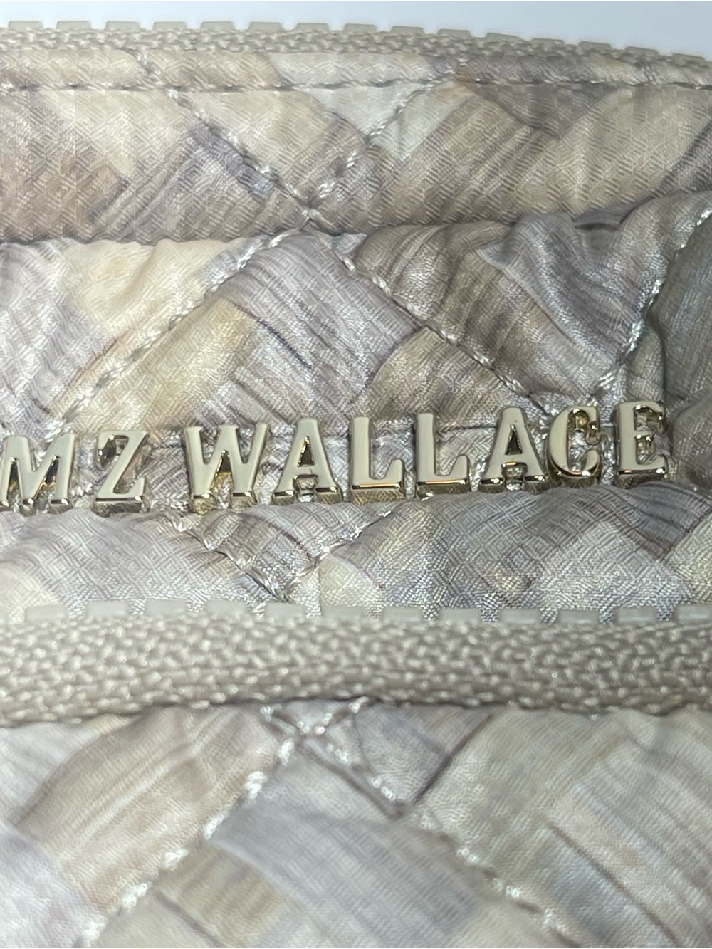 MZ Wallace Quilted Crossbody in Beige Taupe with Brown Trim - Picture 9 of 12
